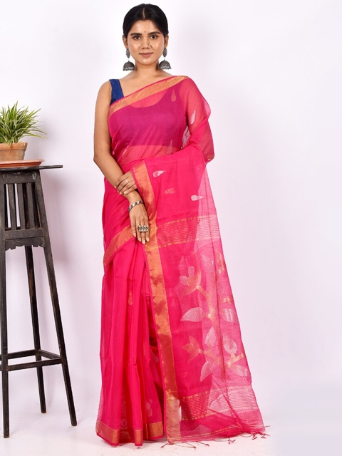 

AllSilks Pink & Gold-Toned Ethnic Motifs Zari Silk Blend Saree