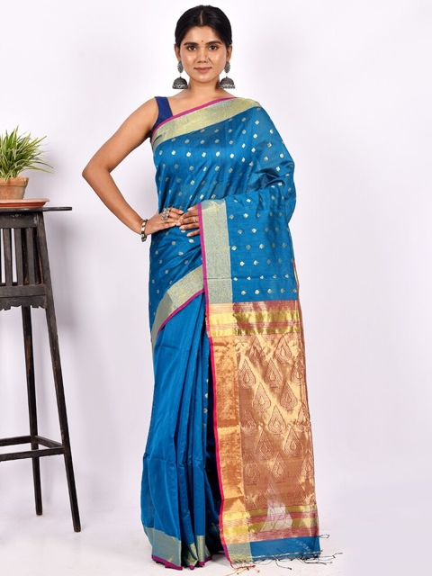 

AllSilks Blue & Pink Ethnic Motif Zari Silk Blend Saree