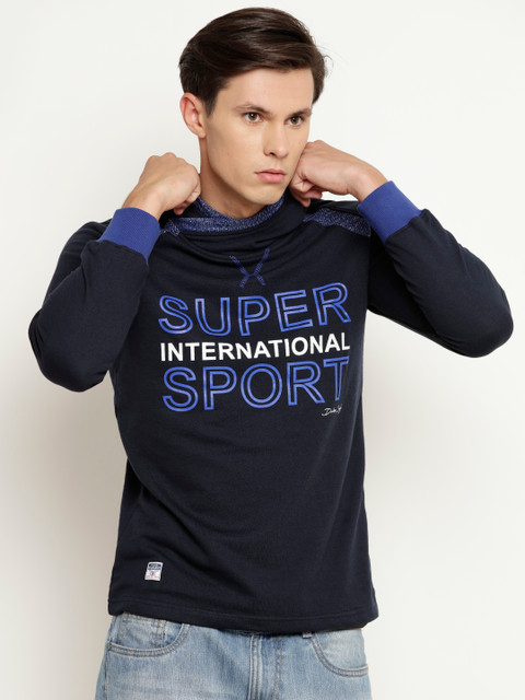 

Duke Men Navy Printed Hooded Sweatshirt, Navy blue