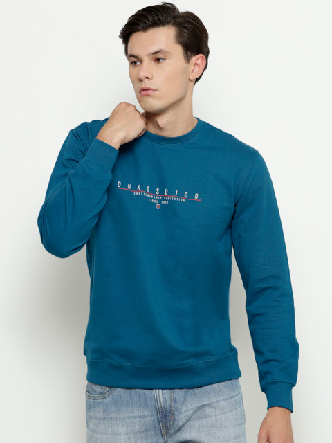 

Duke Men Teal Blue Printed Detail Sweatshirt