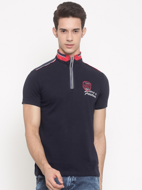 

Status Quo Men Navy Solid Polo Collar T-shirt, Navy blue