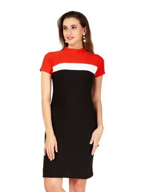 

LOOKFIELD Black & Red Colourblocked T-shirt Dress