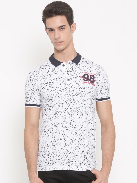 

Status Quo Men White & Navy Printed Polo Collar T-shirt