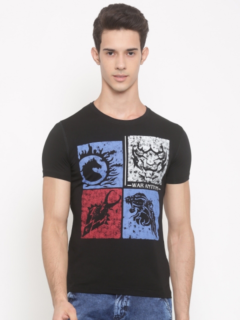 

Status Quo Men Black Printed Round Neck Slim Fit T-shirt