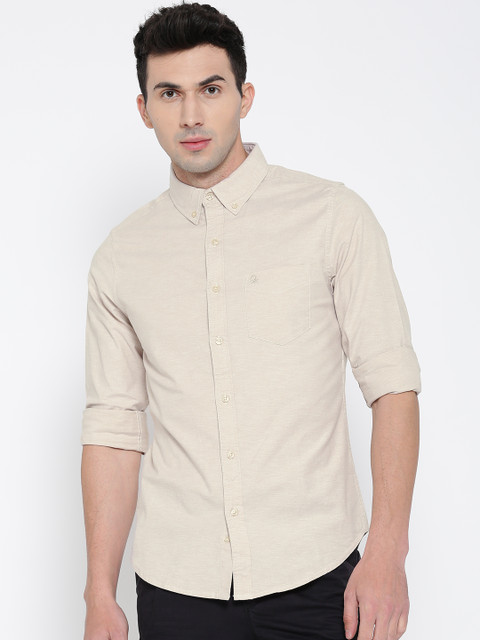 

United Colors of Benetton Men Beige Solid Casual Shirt