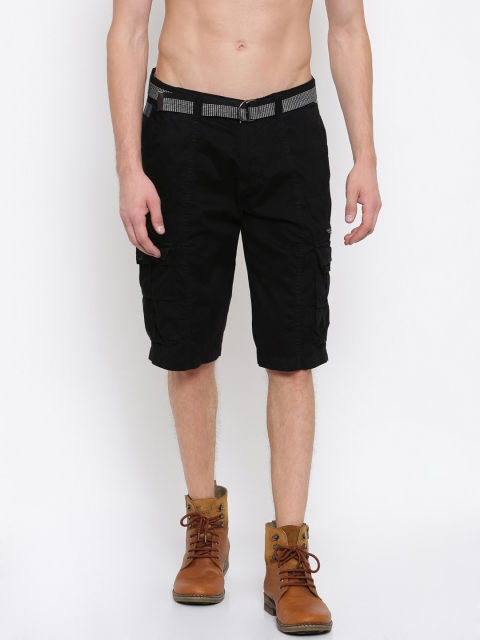 

Sports52 wear Men Black Solid Regular Fit Cargo Shorts