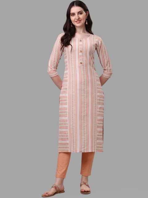 

KALINI Women Peach-Coloured Printed Pure Cotton Kurta with Harem Pants
