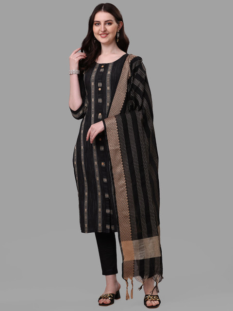 

KALINI Women Black Striped Pure Cotton Kurta with Trousers & With Dupatta