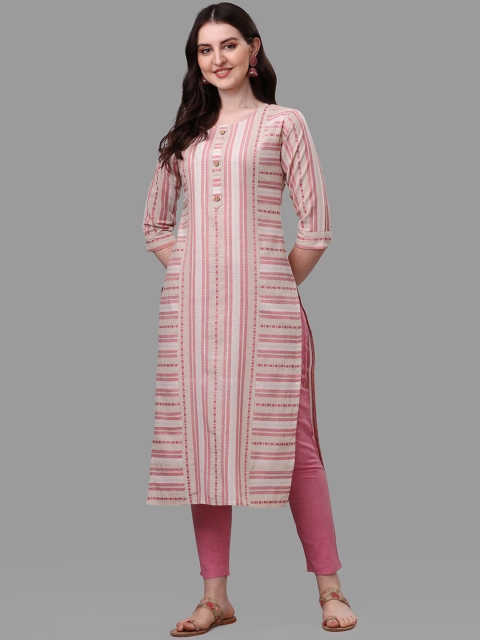 

KALINI Women Pink Printed Thread Work Pure Cotton Kurta with Trousers