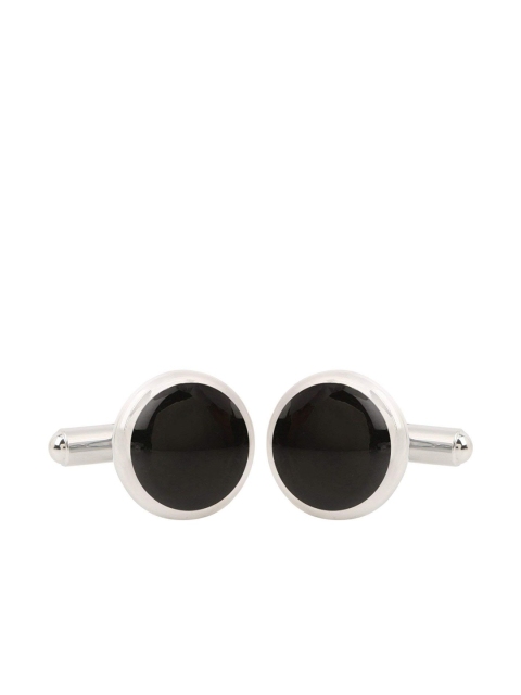 

ZIVOM Men Silver Plated & Black Crystal Cufflinks