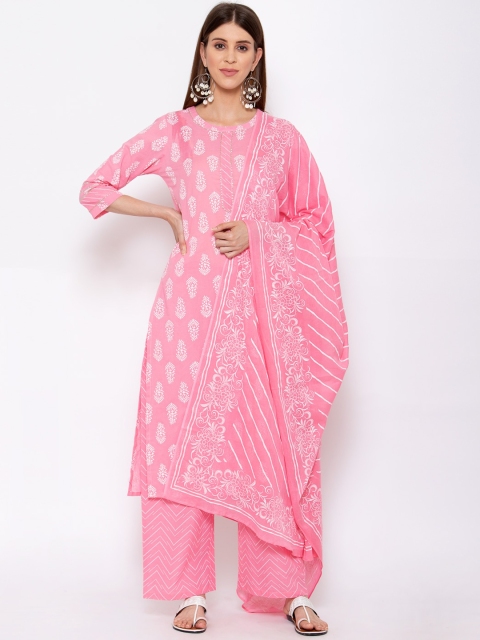 

Yuris Women Pink Ethnic Motifs Printed Pure Cotton Kurta with Palazzos & Dupatta