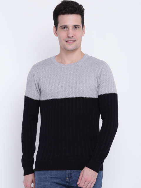 

United Colors of Benetton Men Black & Grey Colourblocked Sweater