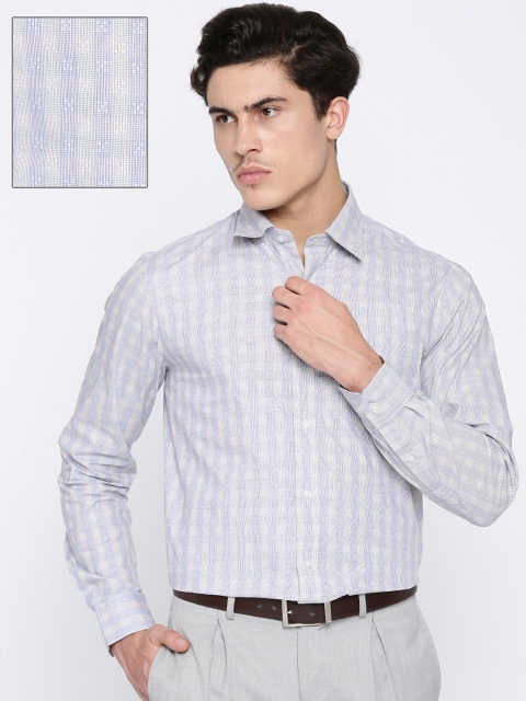 

Arrow Men Beige & Navy Blue Slim Fit Checked Formal Shirt