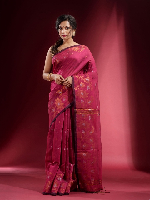 

Charukriti Magenta & Copper-Toned Woven Design Zari Saree