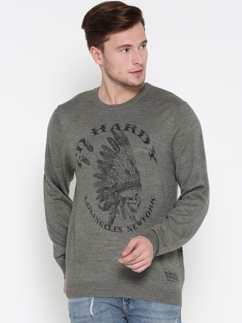 

Ed Hardy Men Grey Melange Printed Sweater