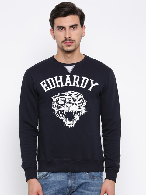 

Ed Hardy Men Navy Printed Sweatshirt, Navy blue