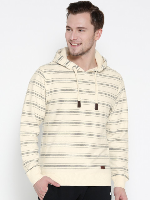 

Ed Hardy Men Beige & Black Striped Hooded Sweatshirt