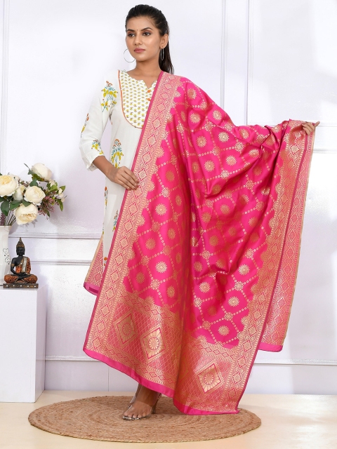 

Kesarya Women Magenta Ethnic Motifs Woven Design Pure Silk Dupatta with Zari