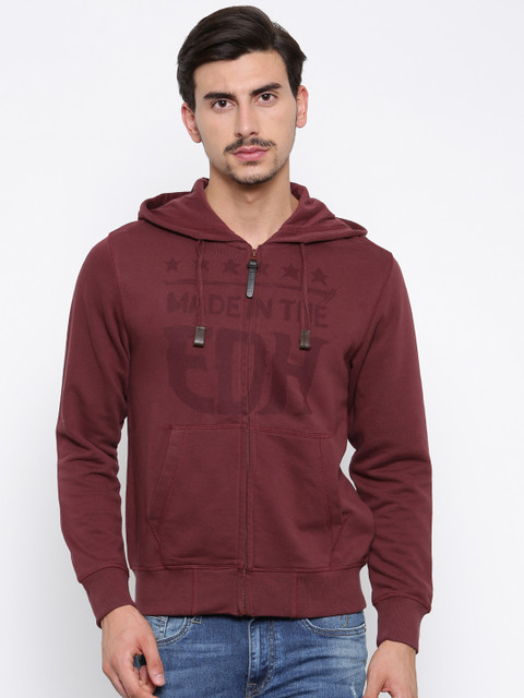 

Ed Hardy Men Maroon Printed Hooded Sweatshirt