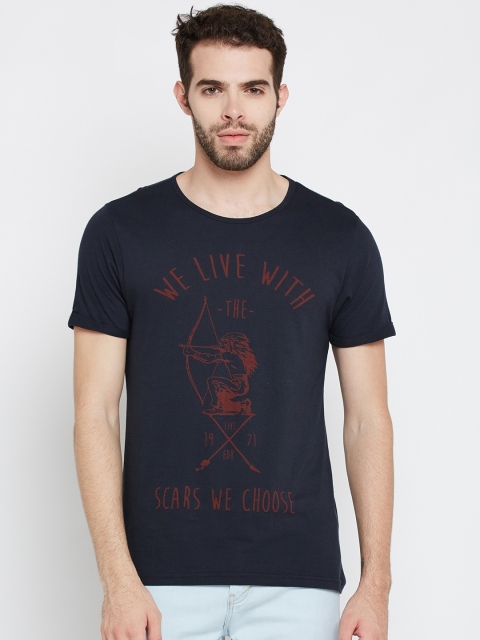 

Ed Hardy Men Navy Printed Round Neck T-shirt, Navy blue