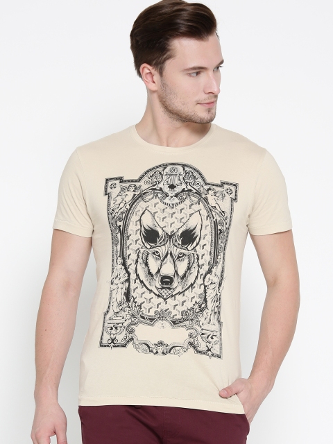 

Ed Hardy Men Beige Printed Round Neck T-shirt