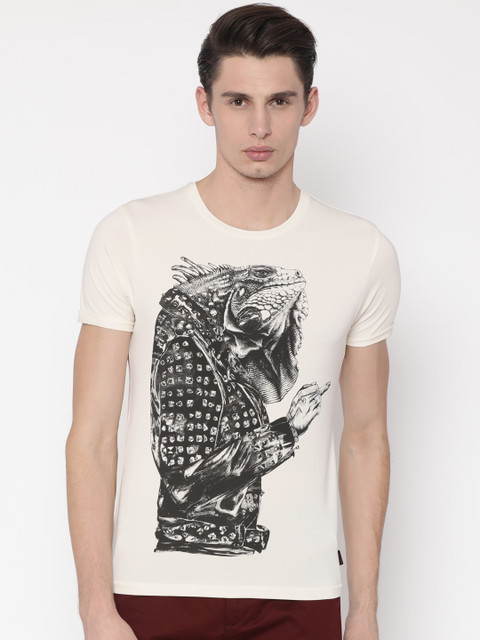 

Ed Hardy Men Cream-Coloured Printed Round Neck T-shirt
