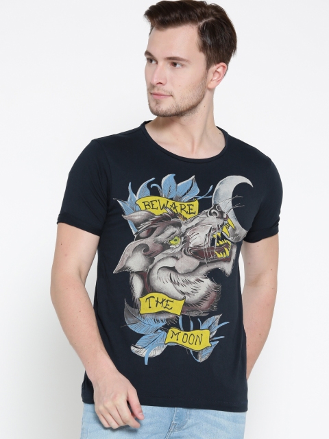 

Ed Hardy Men Navy Blue Printed Round Neck T-shirt