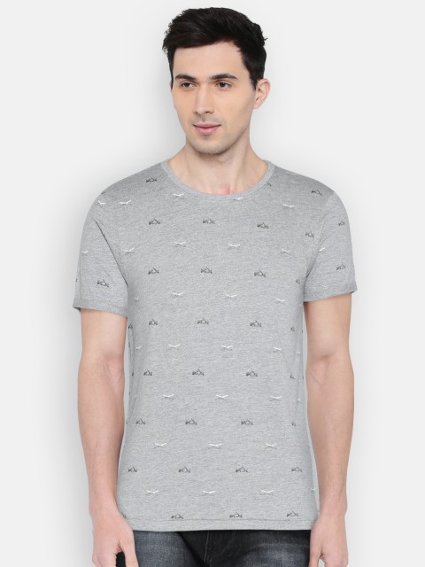 

Ed Hardy Men Grey Melange Printed Round Neck Pure Cotton T-shirt
