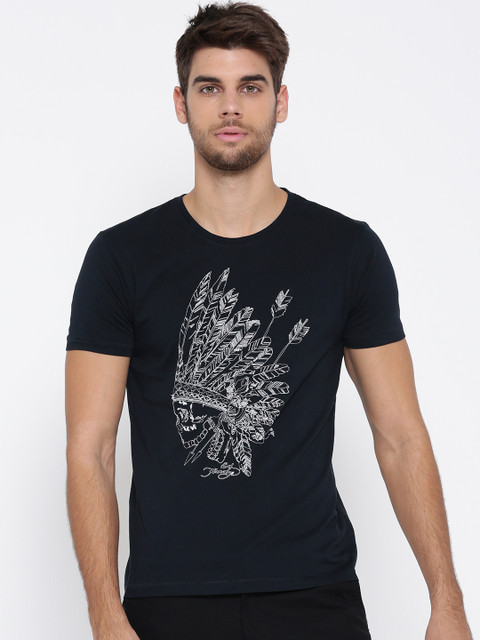

Ed Hardy Men Navy Embroidered Round Neck T-shirt, Navy blue