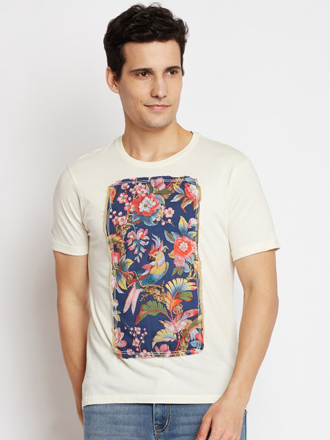 

Ed Hardy Men Off-White Printed Round Neck T-shirt