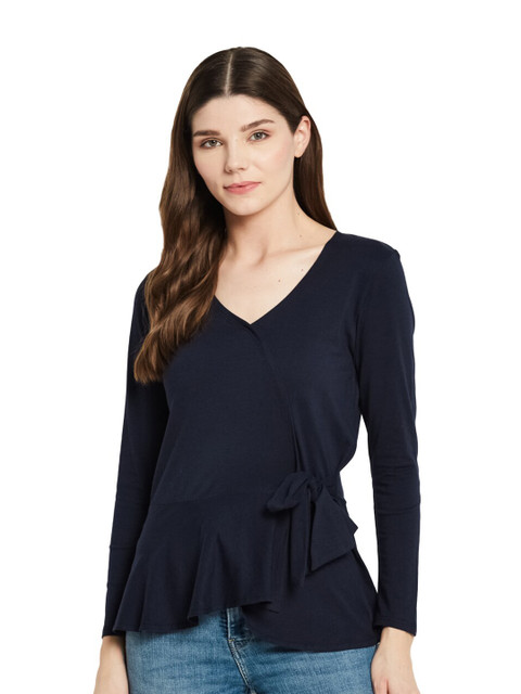 

UNMADE Navy Blue Solid Wrap Top