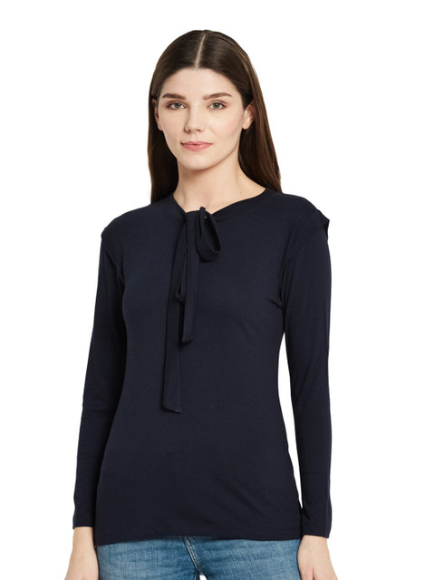

UNMADE Navy Blue Tie-Up Neck Top