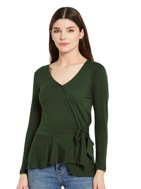 

UNMADE Green Solid Wrap Top