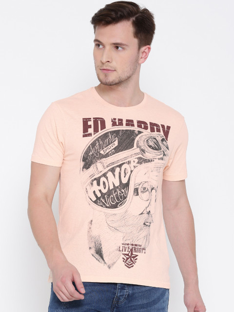 

Ed Hardy Men Peach-Coloured Printed Round Neck T-shirt