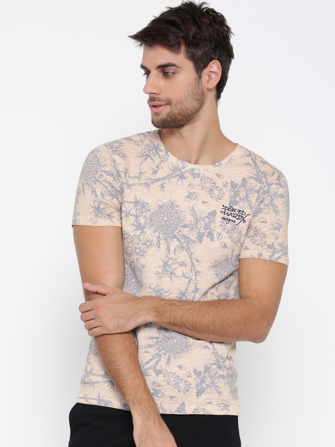 

Ed Hardy Men Peach-Coloured & Grey Printed Round Neck T-shirt