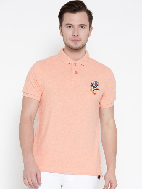 

Ed Hardy Men Peach-Coloured Solid Polo Collar T-shirt