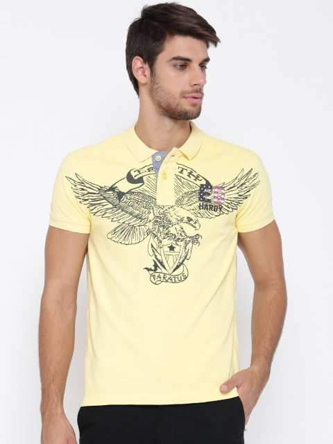 

Ed Hardy Men Yellow Printed Polo Collar T-shirt