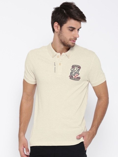 

Ed Hardy Men Beige Solid Polo Collar T-shirt