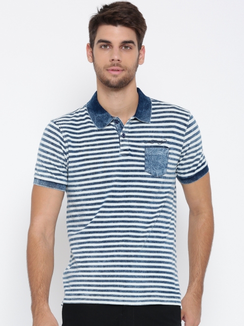 

Ed Hardy Men Navy & Off-White Striped Polo Collar T-shirt, Navy blue