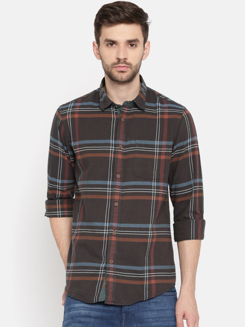 

Arrow Blue Jean Co. Men Brown & Blue Slim Fit Checked Casual Shirt
