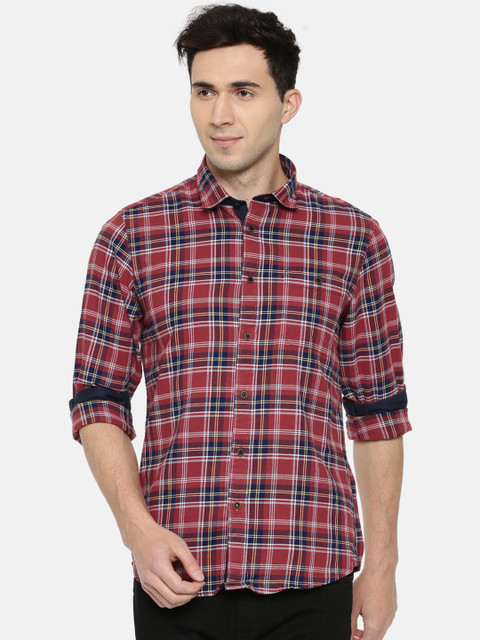 

Arrow Blue Jean Co. Men Red & Blue Checked Slim Fit Casual Shirt