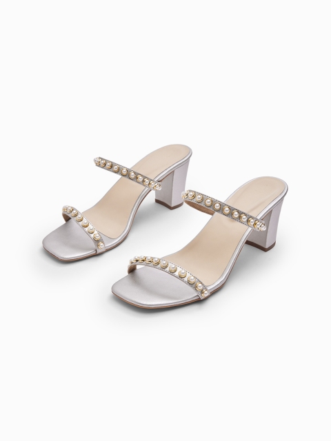 

The Label Life Women Silver-Toned Embellished Block Heeled Sandals