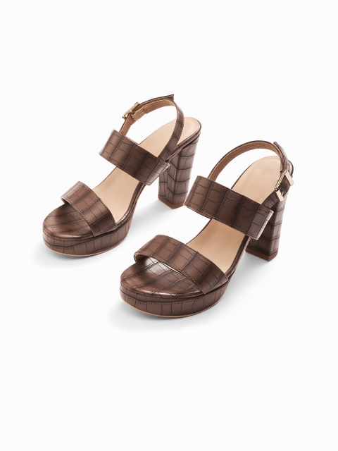 

The Label Life Brown Printed Block Heeled Sandals with Buckles