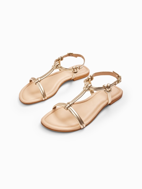 

The Label Life Women Gold-Toned Slim Heeled Sandals with Buckles