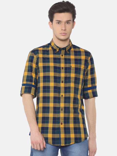 

Arrow Blue Jean Co. Men Yellow & Navy Slim Fit Checked Casual Shirt