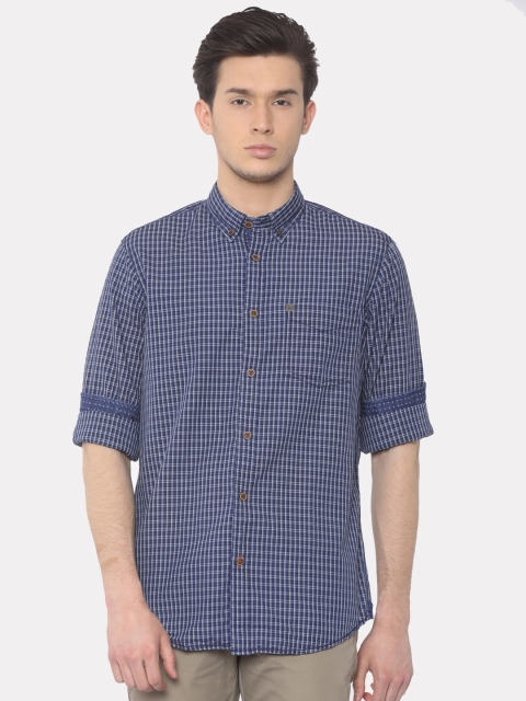 

Arrow Blue Jean Co. Men Navy Blue Slim Fit Checked Casual Shirt