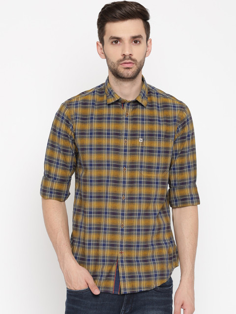 

Arrow Blue Jean Co. Men Mustard & Blue Slim Fit Checked Casual Shirt