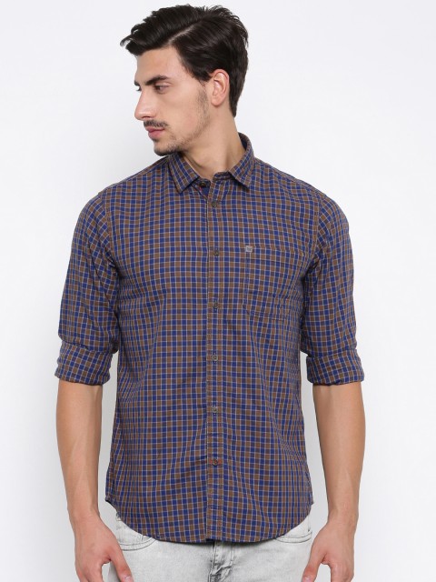 

Arrow Blue Jean Co. Men Brown & Blue Slim Fit Checked Casual Shirt