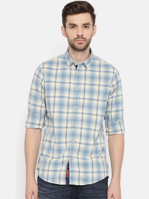 

Arrow Blue Jean Co. Men Blue & Cream Slim Fit Checked Casual Shirt
