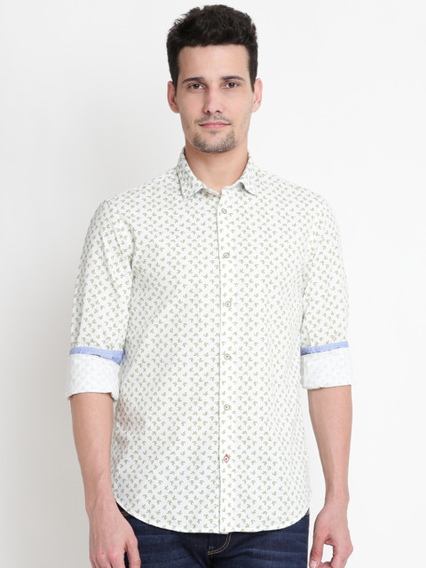 

Arrow Blue Jean Co. Men White & Green Slim Fit Printed Casual Shirt